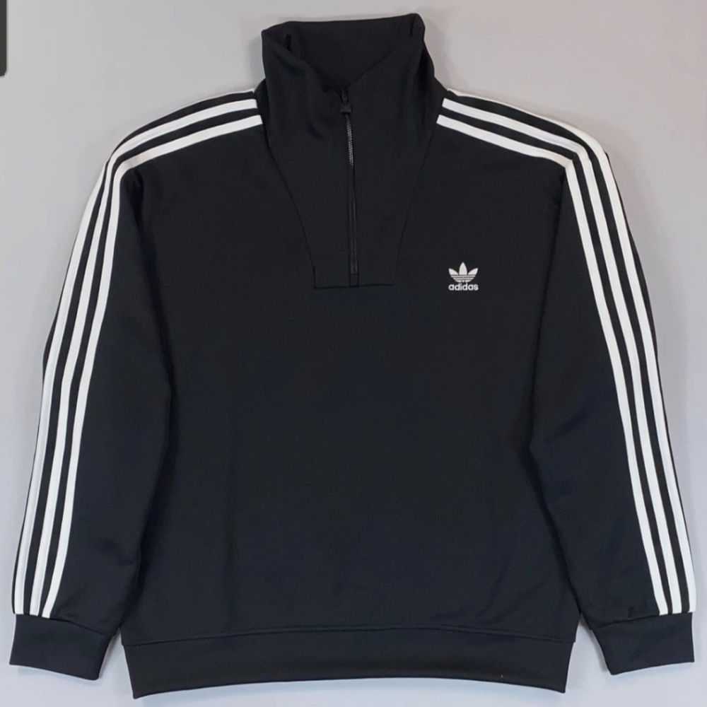 Adidas Black Half-Zip Pullover with White Stripes
